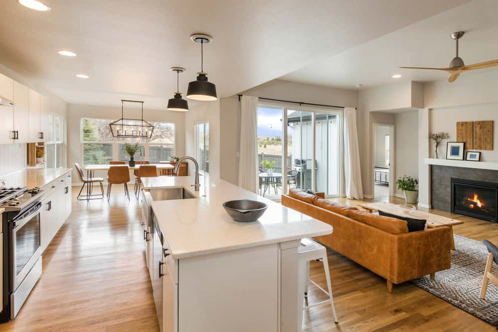Open Floorplan Rustic Kitchen To Living Room