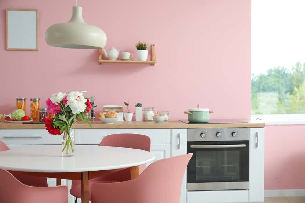 bright pink kitchen wall