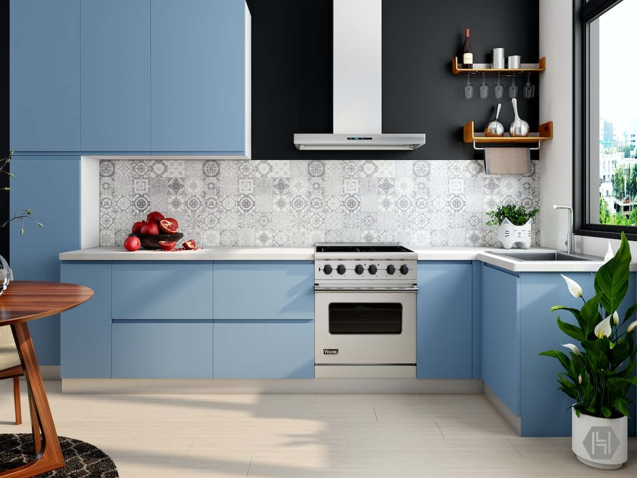 pop of colour in gola profile kitchen